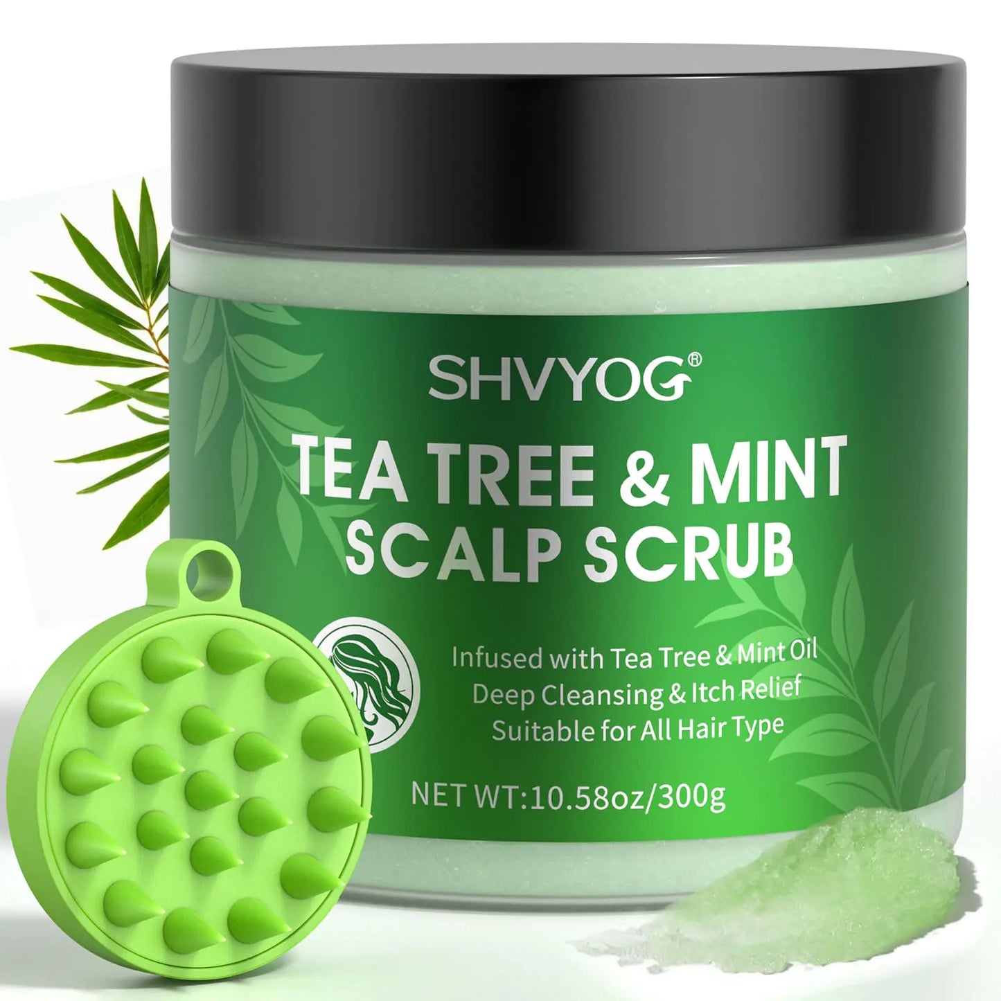 SHVYOG Scalp Scrub Tea Tree Scalp Exfoliator Scalp Exfoliator Scrub for Build Up Itchy Scalp Relief Hair Treatment Nourishing Detox Hair Care with Scalp Massager 10.58 oz - Premium Supplements