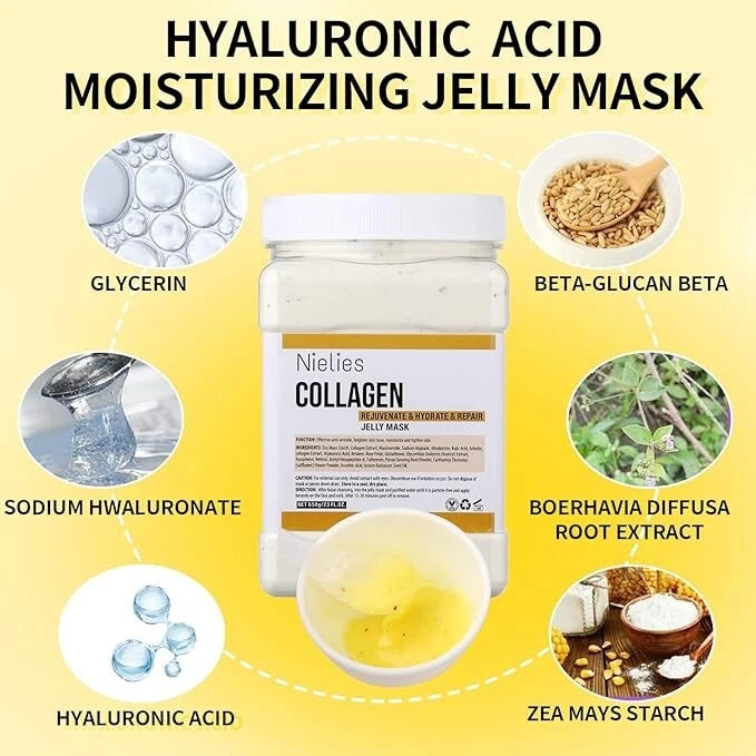 Nielies Luxe Hydro Jelly Mask – Collagen-Infused Moisturizing & Hydrating Facial Treatment, 23 fl oz