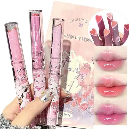 3 Colors Jelly Lipstick Gift Set Tinted Heart Shape Lip Stain Lip Gloss Mirror Hydrating Jelly Love Lipstick Moisturizing Tinted Lip Balm Vivid Color Glossy Lip Makeup for Girls (A) - Premium Supplements