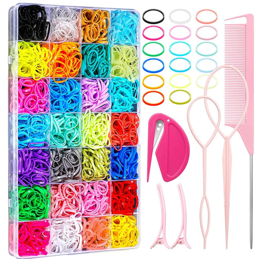 28 Colored Rubber Bands for Hair 1500 Pcs Small Girls Hair Ties Elastic Hair Ties Hair Rubber Bands with 6 Hair Styling Tools Colorful Hair Accessories for Girls Baby Toddlers Kids - Premium Supplements