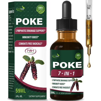 Verdeherb Poke Root Extract Drops for Lymphatic Drainage & Lymphedema Lymph System Support Supplement w/Cleavers Herb for Immune Support Dandelion & Turmeric for Body Detox Cleanse. 2 oz - Premium Supplements