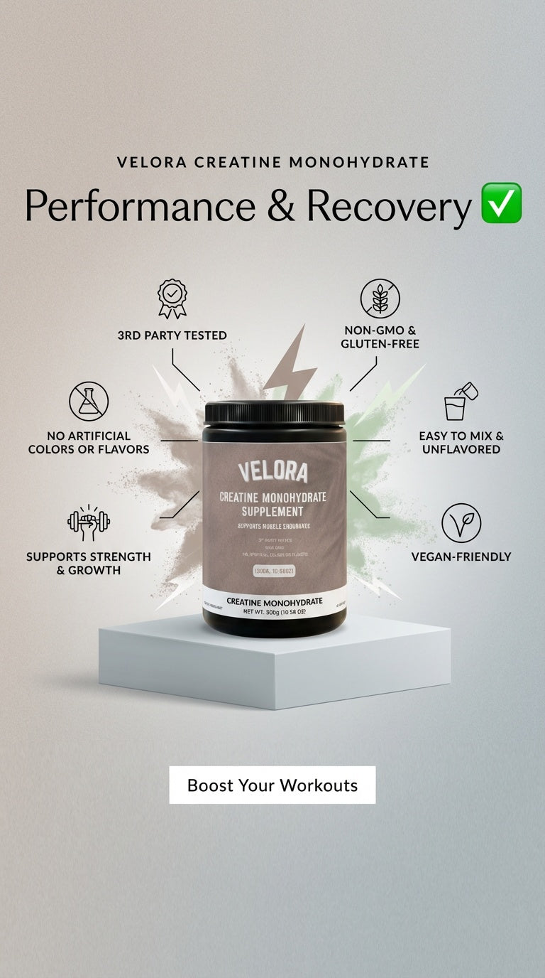 VELORA Strength Creatine Monohydrate Powder – Clean Performance & Muscle Recovery (300g / 10.58 oz)