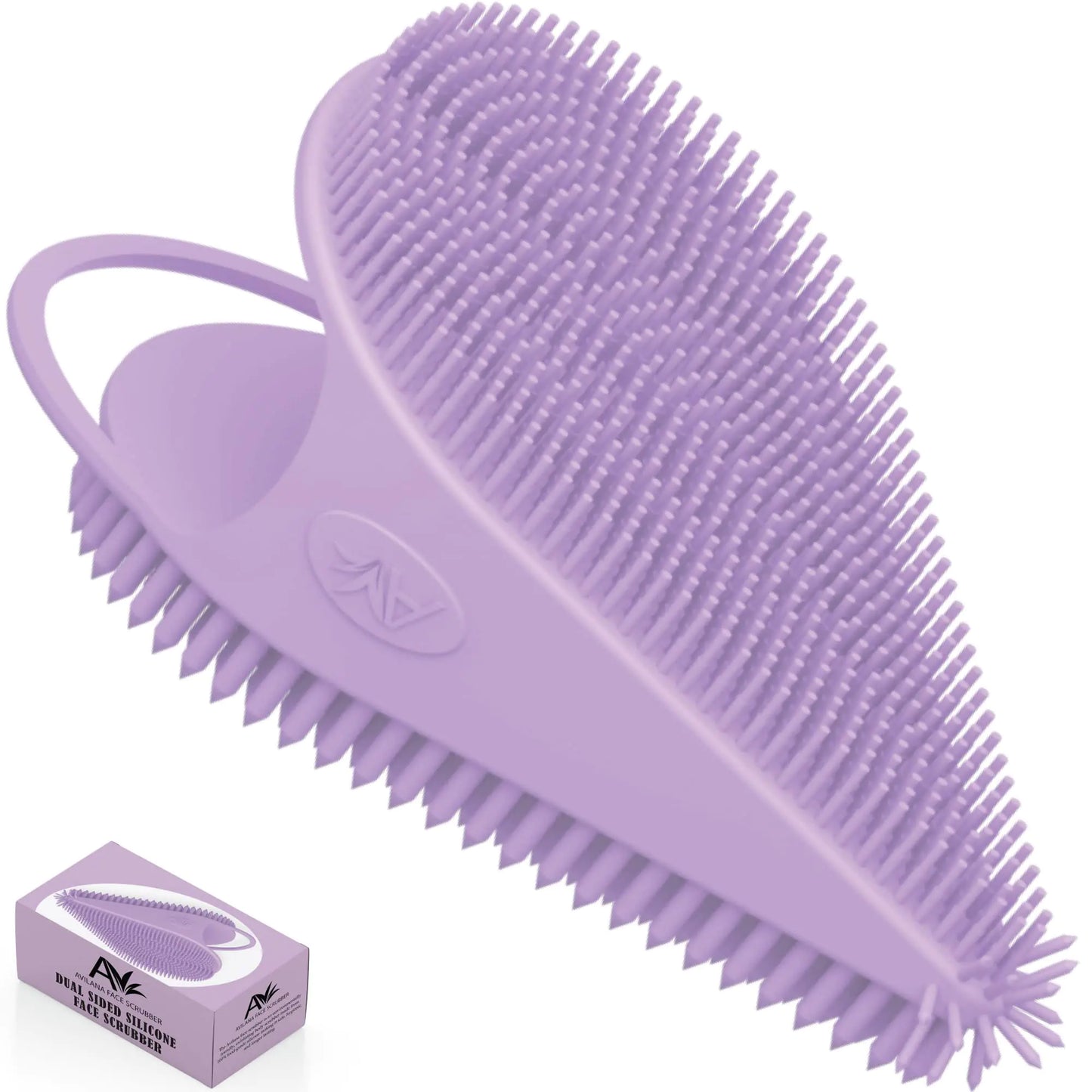 Avilana Silicone Face Scrubber - Dual Sided Manual Facial Cleansing Brush - Face Scrubber and Exfoliator - Deep Cleansing for All Skin Type (Lavender) - Premium Supplements