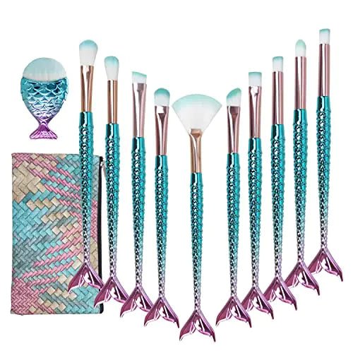 Mermaid Makeup Brushes Sets Mermaid Makeup Cosmetic Brush Set Soft Nylon Bristles Beauty Brushes Kit Foundation Powder Cream Eyebrow Eyeliner Blush Cosmetic Concealer Brush with Bag - Premium Supplements